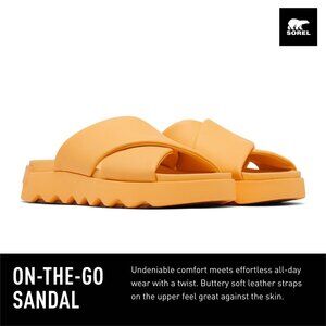 Sorel Women's Viibe Crisscross Slide Sandals - Yellow Ray, Gum. New in the box.